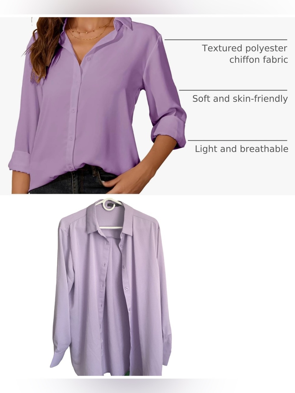 🌺 Yamanman Premium Lightweight Lavender Button-Up Blouse Size XL